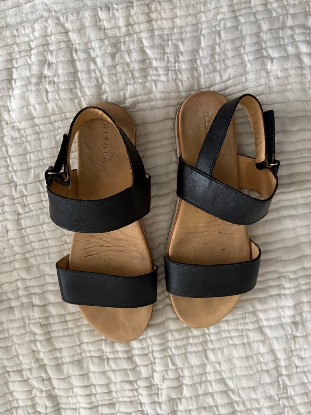 Nisolo Black Two-Strap Leather Women’s Sandals
